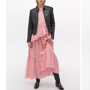 Resume Teagan Long Sleeve Ruffled Plaid Dress in Pink Size 38 (Medium)